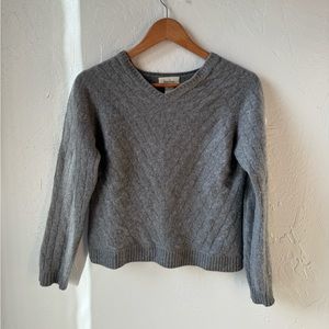 100% cashmere cable knit sweater, gray, M